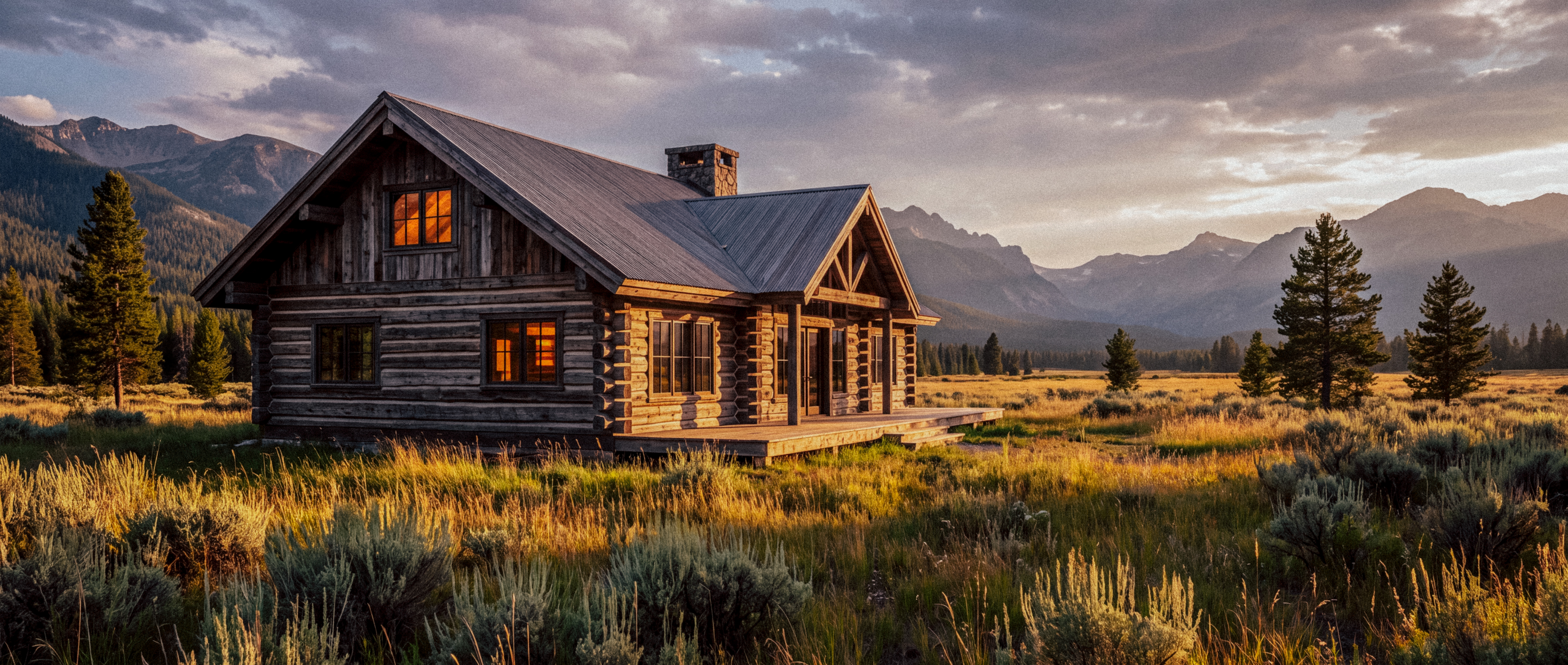 Log home in a mountain meadow